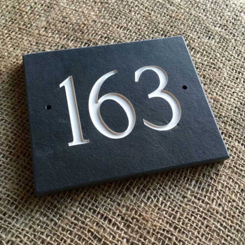 Natural Rustic Slate House Sign Door Number 150 x 125mm - WHITE NUMBERS 1-999